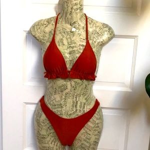 Sunny Bunny Swim Sz Medium Ellie top string bikini cinnamon red ruffle top sweet